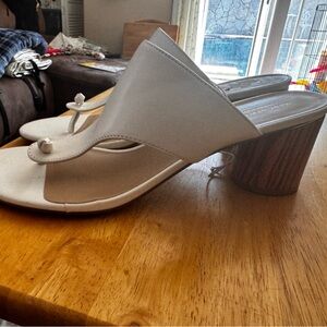 Marc New York / Andre Marc white leather open toe heels